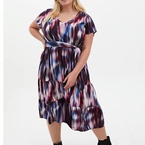 Midi Challis Tiered Skater Dress